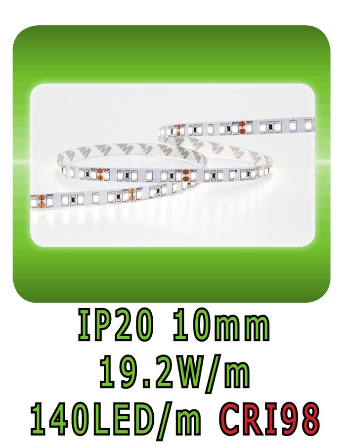 CRI98 19.2W/m 10mm 140LED/m IP20